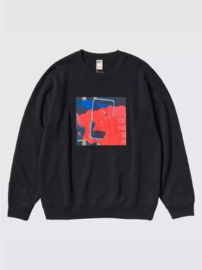 Kaws x Andy Warhol Uniqlo Mens Medium Black Graphic Pullover Sweater NWT